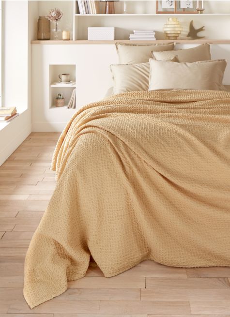 JETÉ DE LIT EN COTON LAVÉ NID D'ABEILLE 