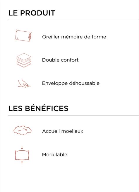 OREILLER CARRÉ DOUBLE CONFORT MOELLEUX / FERME