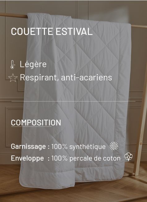 COUETTE ESTIVALE LÉGÈRE EN PERCALE DE COTON - 200G