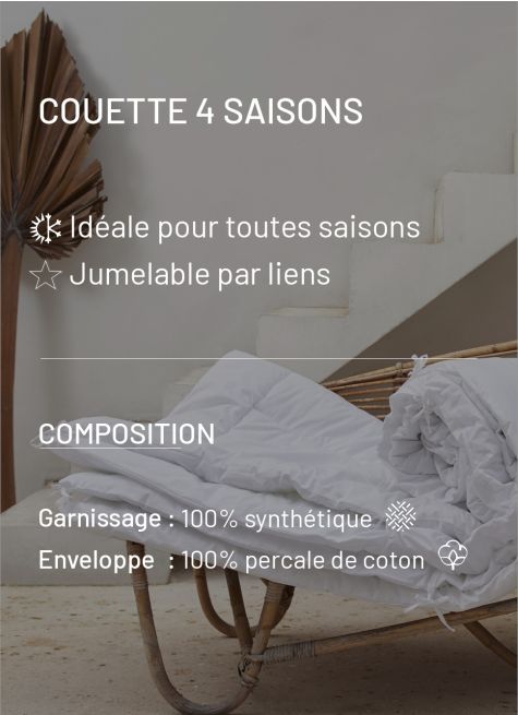 COUETTE 4 SAISONS EN PERCALE DE COTON 175/300 GR