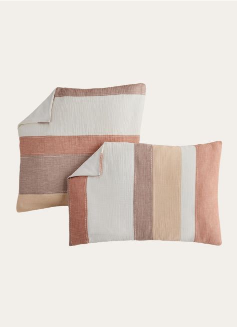 LOT DE 2 TAIES D'OREILLER RAY&Eacute;ES GAZE DE COTON