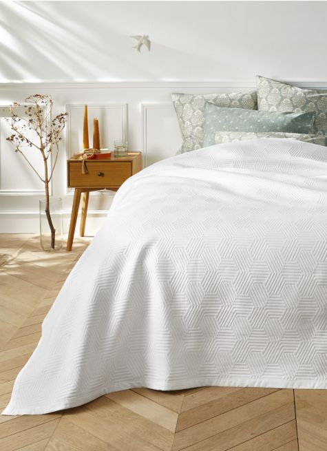JETÉ DE LIT JACQUARD EN COTON MOTIFS GÉOMÉTRIQUE