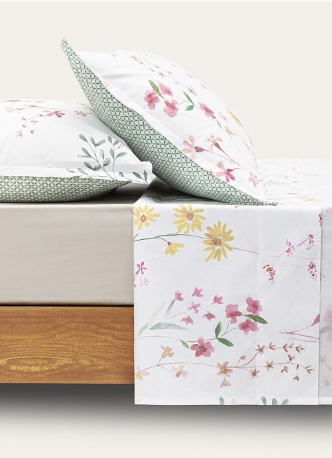 DRAP PLAT FLAVIE EN PERCALE LAVÉE IMPRIMÉE FLORALE