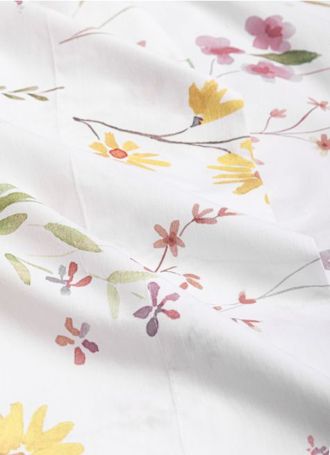 DRAP PLAT FLAVIE EN PERCALE LAVÉE IMPRIMÉE FLORALE