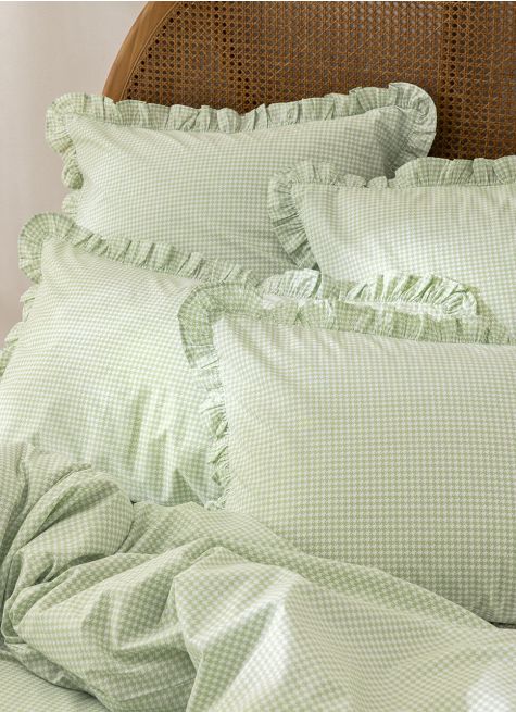 HOUSSE DE COUETTE IMPRIMÉ PIED-DE-POULE À VOLANTS