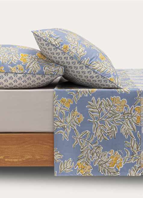 DRAP PLAT EN PERCALE LAVÉE IMPRIMÉ LAURIER