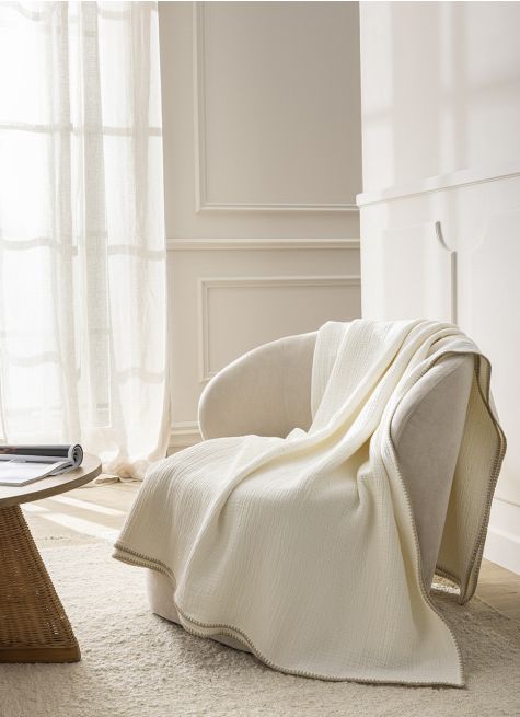 PLAID EN TRIPLE GAZE DE COTON LAVÉ