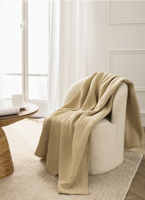 PLAID EN TRIPLE GAZE DE COTON LAVÉ