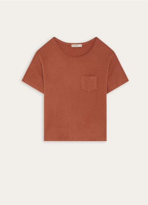 TOP MANCHES COURTES EN MAILLE NID D'ABEILLE