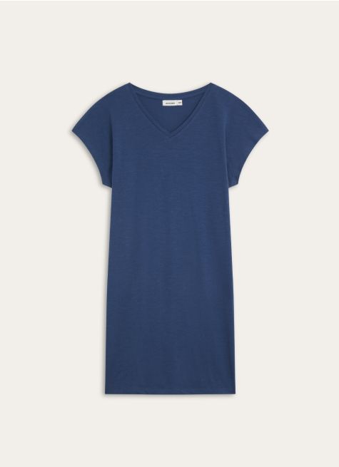 CHEMISE DE NUIT MANCHES COURTES COL V EN COTON