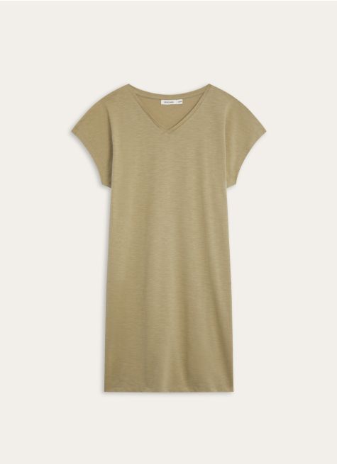 CHEMISE DE NUIT MANCHES COURTES COL V EN COTON