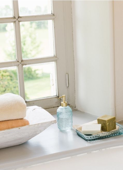 PLATEAU DE SALLE DE BAIN EN VERRE MOTIF FLEUR