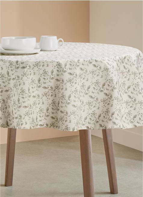 NAPPE EN COTON RONDE ENDUIT MOTIF VÉGÉTAL