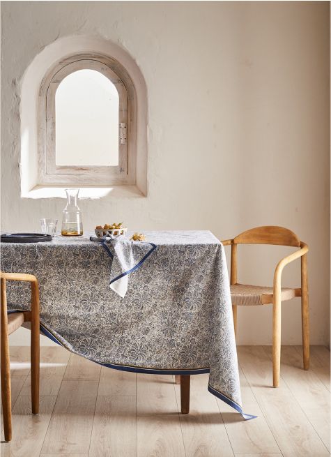 NAPPE EN COTON IMPRIMÉ FLEURS ET PALMIERS