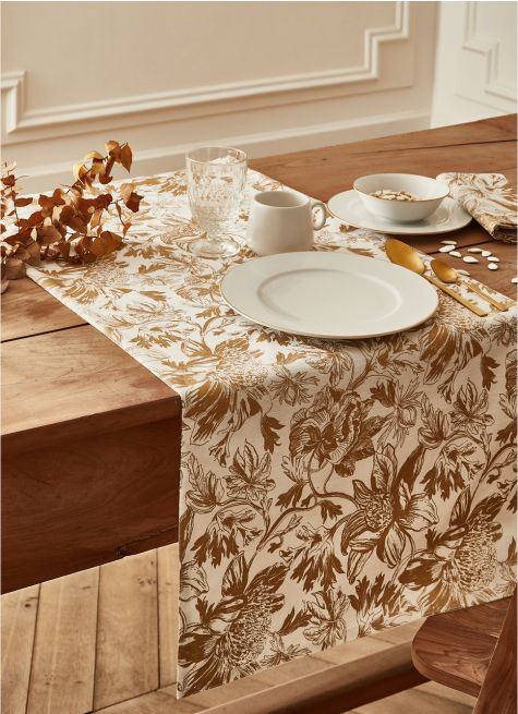 CHEMIN DE TABLE EN COTON IMPRIMÉ FLEURS DORÉES