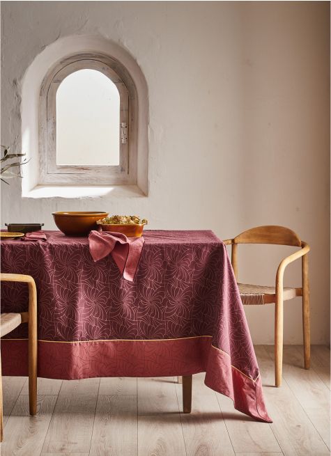 NAPPE EN COTON IMPRIMÉ FLEURS AU TRAIT ET LISERÉ