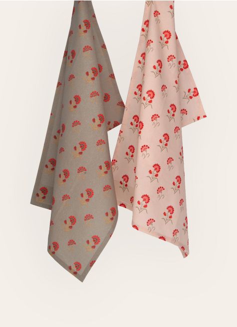 LOT DE 2 TORCHONS EN COTON IMPRIMÉS MOTIF FLEURS