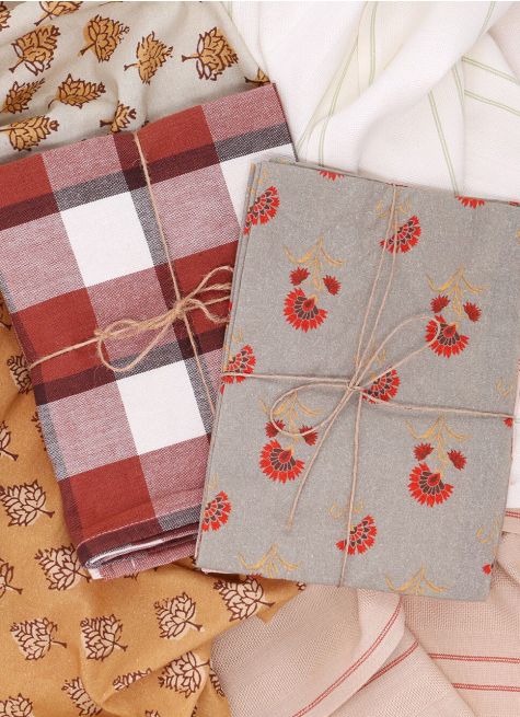 LOT DE 2 TORCHONS EN COTON IMPRIMÉS MOTIF FLEURS