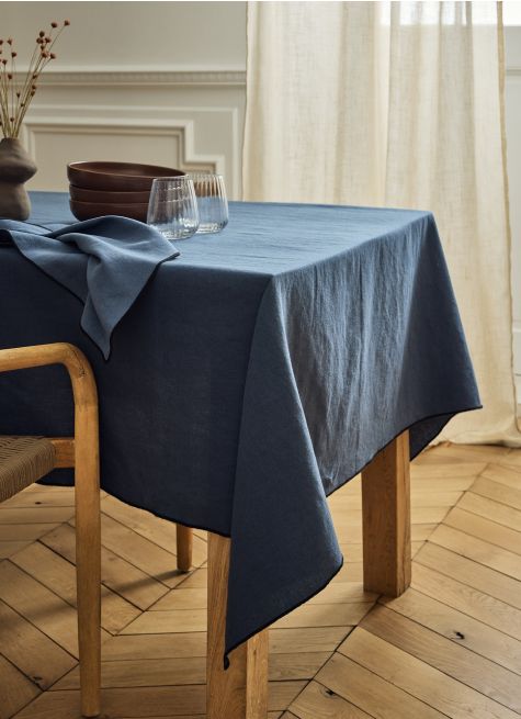 NAPPE UNIE À BOURDON CONTRASTÉ EN COTON ET LIN