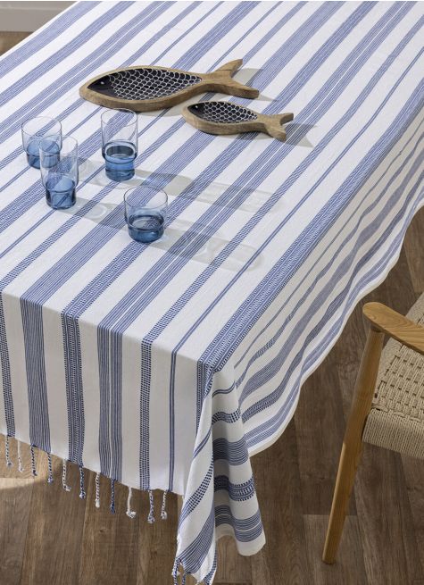 NAPPE RAYÉE TISSÉE-TEINT À FRANGES