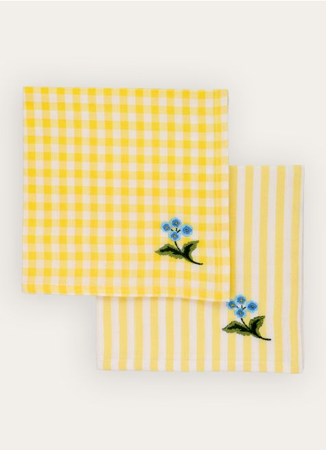 LOT DE 2 SERVIETTES DE TABLE VICHY BRODÉES