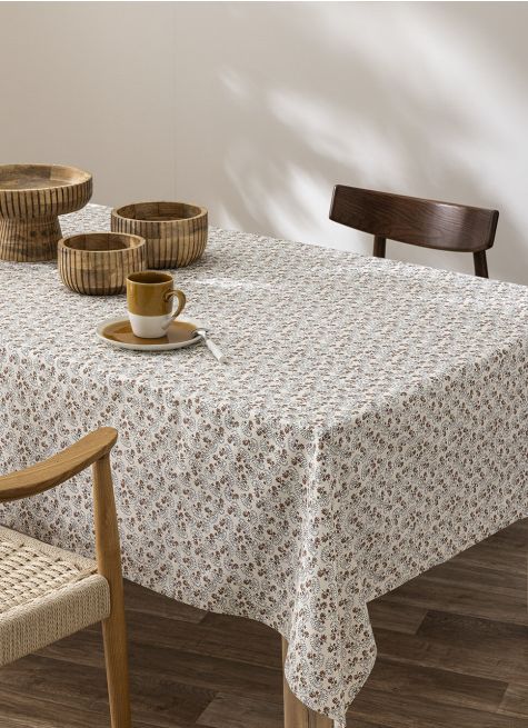 NAPPE EN TOILE DE COTON ENDUITE IMPRIMÉE FLORALE