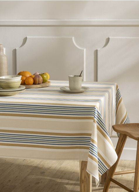 NAPPE EN TOILE DE COTON ENDUITE RAYURE MULTICOLORE