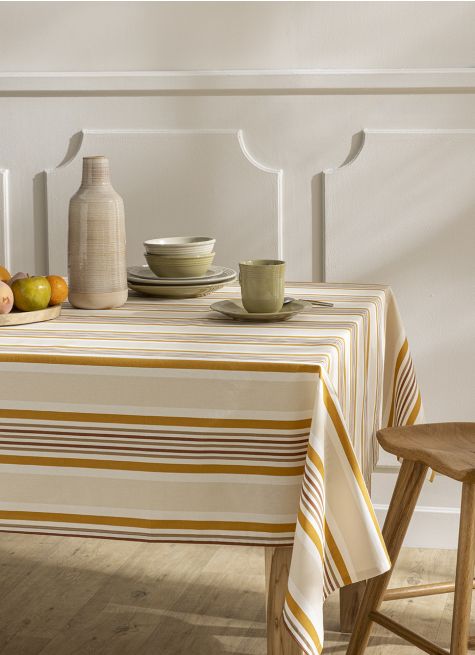 NAPPE EN TOILE DE COTON ENDUITE RAYURE MULTICOLORE