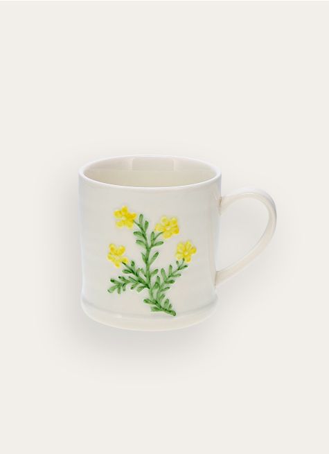 MUG EN GRÈS FLEUR EMBOSSÉE PEINTE MAIN
