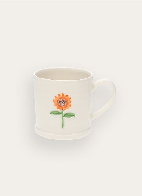MUG EN GRÈS FLEUR EMBOSSÉE PEINTE MAIN