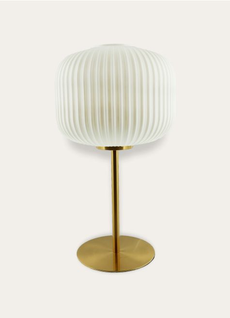 LAMPE À POSER EN VERRE STRIÉ ET MÉTAL DORÉ