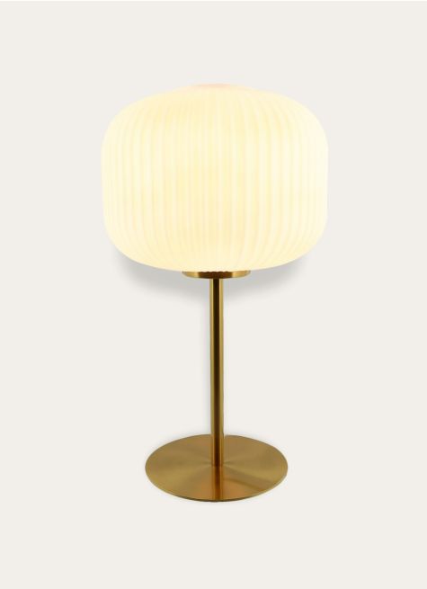 LAMPE À POSER EN VERRE STRIÉ ET MÉTAL DORÉ