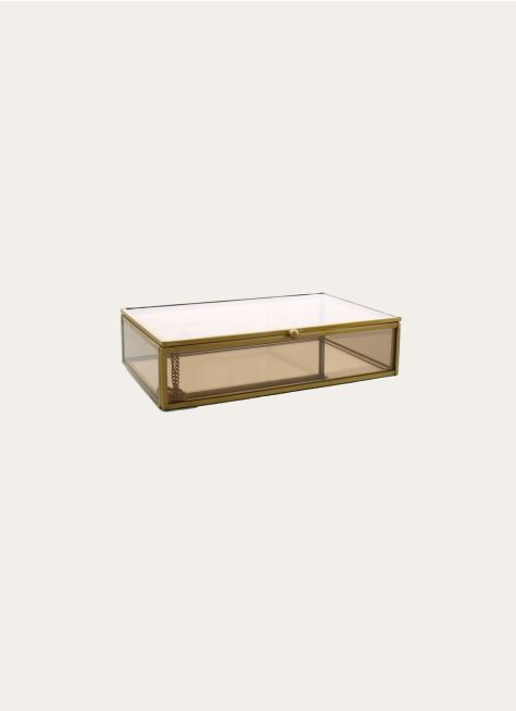 BOITE EN METAL DORE ET VERRE FUME