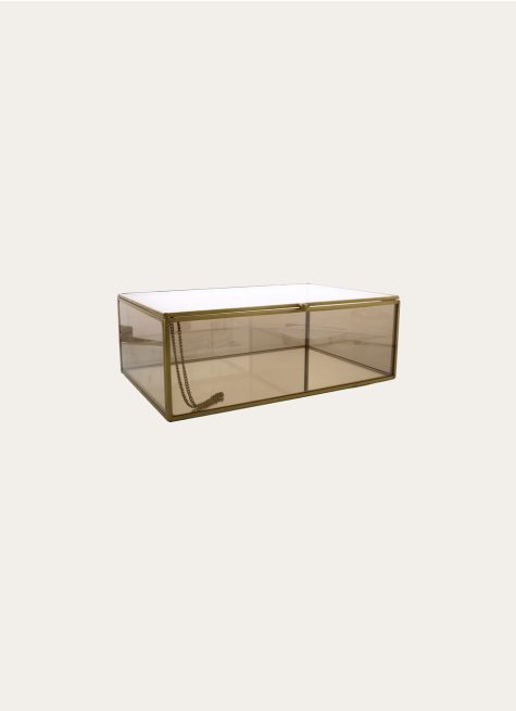 BOITE EN METAL DORE ET VERRE FUME
