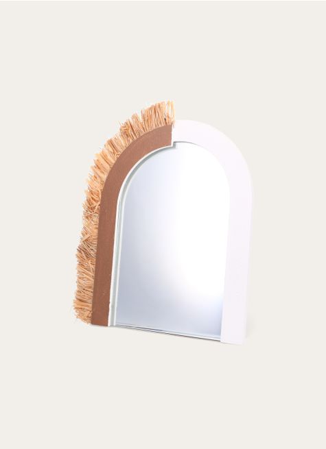 MIROIR ARRONDI BICOLORE AVEC FRANGES EN RAPHIA