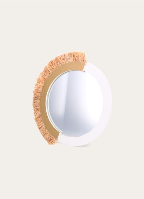 MIROIR ROND BICOLORE AVEC FRANGES EN RAPHIA
