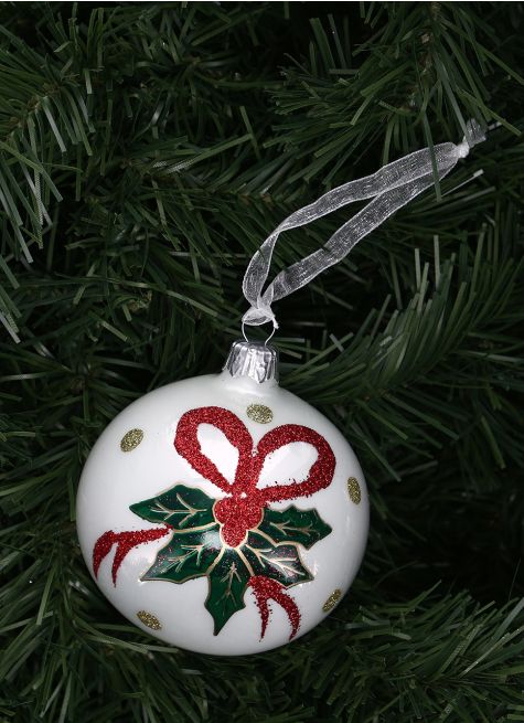 BOULE À PAILLETTES NOEUD ET FEUILLE DE HOUX