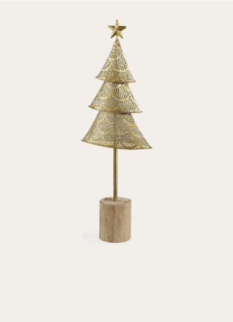 SAPIN EN MÉTAL TRAVAILLÉ AVEC PIED EN BOIS