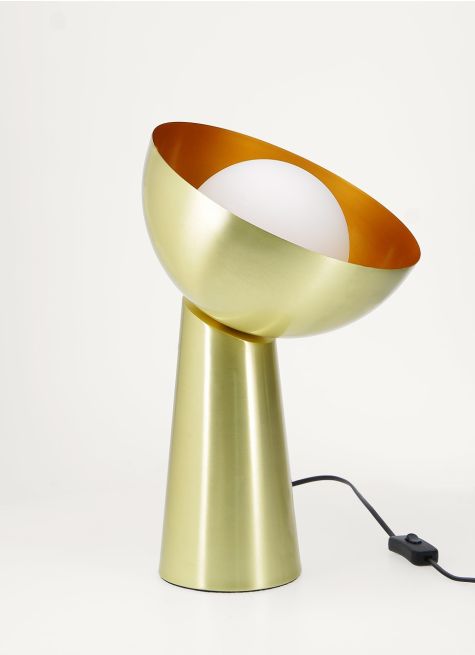 LAMPE À POSER MÉTAL DORÉ ET VERRE BLANC OPAQUE