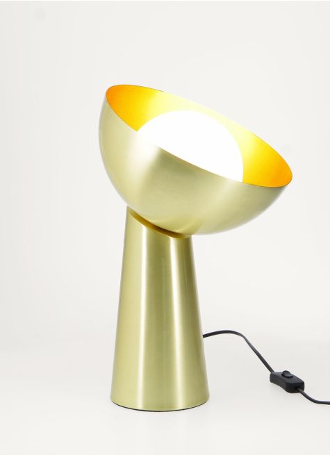 LAMPE À POSER MÉTAL DORÉ ET VERRE BLANC OPAQUE