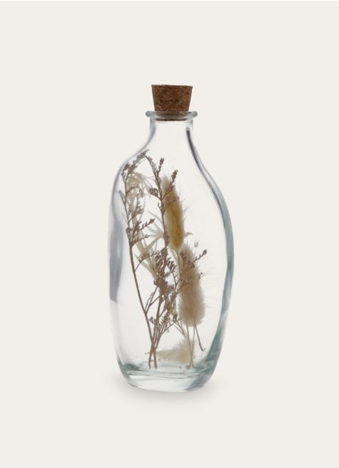 BOUTEILLE EN VERRE AVEC FLEURS SÉCHÉES