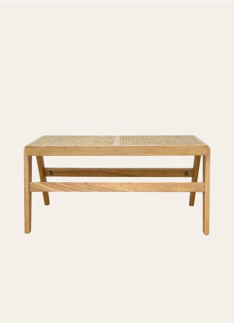 BANC EN BOIS D’HÉVÉA ET CANNAGE DE ROTIN