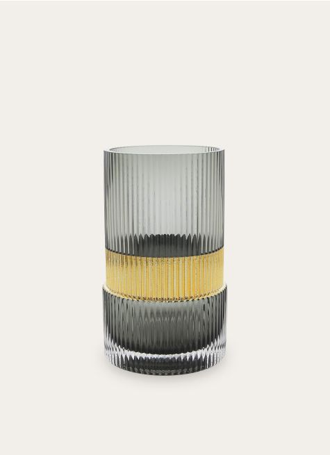 VASE EN VERRE STRIÉ ET CEINTURE DORÉE