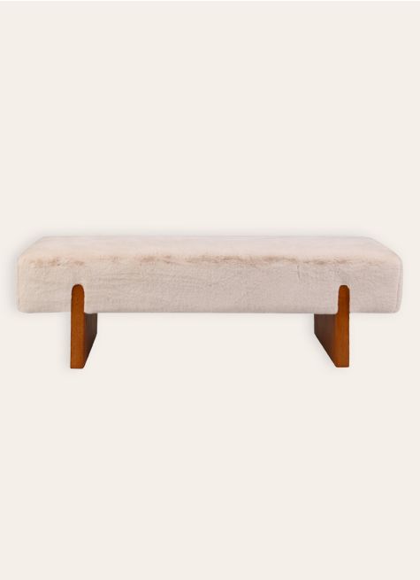 BANC EN FAUSSE FOURRURE AVEC PIEDS EN BOIS