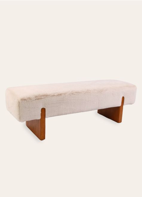 BANC EN FAUSSE FOURRURE AVEC PIEDS EN BOIS