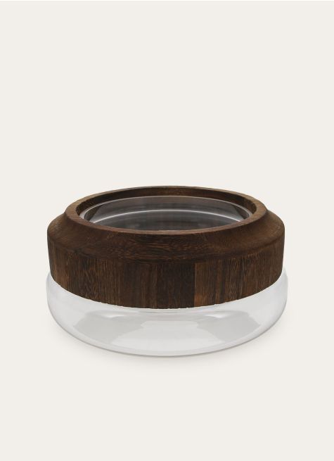 VASE EN VERRE AVEC FOURREAU EN BOIS