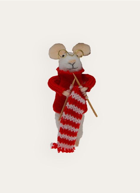 SUSPENSION SOURIS EN FEUTRINE TRICOTEUSE