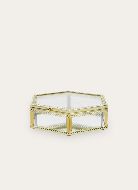 BOÎTE HEXAGONALE EN VERRE AVEC STRUCTURE DORÉE