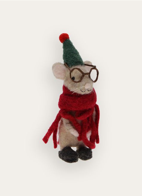 PETITE SOURIS EN FEUTRE AVEC LUNETTES ET ÉCHARPE