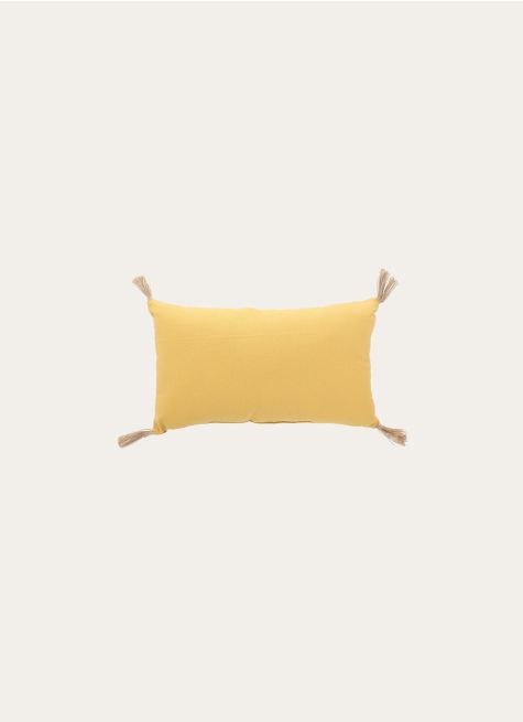 COUSSIN EN COTON UNI AVEC POMPONS EN JUTE